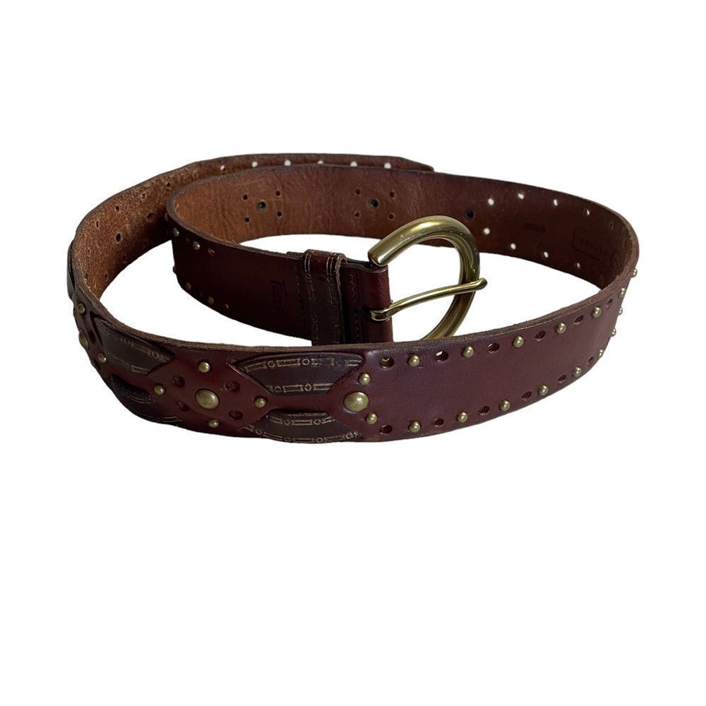 Fossil brown studded leather women’s size 36” belt.